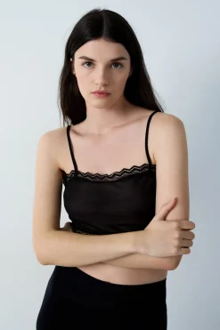 ETAM Partes De Arriba De Pijama|Los Pijamas Más Responsables|Top corto transparente NEGRO