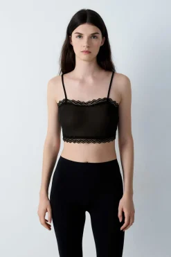 ETAM Partes De Arriba De Pijama|Los Pijamas Más Responsables|Top corto transparente NEGRO