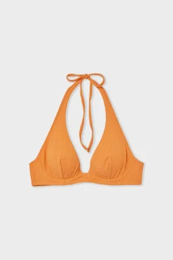 ETAM Con Aro|Sujetadores Talla Grande: Copas D-G|Top de bikini triangular de tejido brillante con aros NARANJA