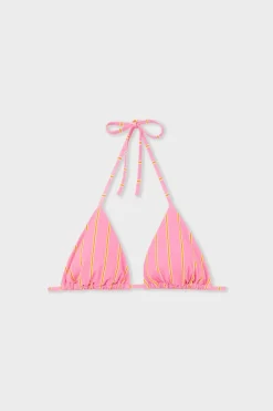 ETAM Triángulos|Top de bikini triangular a rayas IMP FOND ROSA