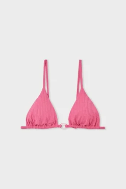 ETAM Triángulos|Top de bikini triangular de tejido brillante ROSA