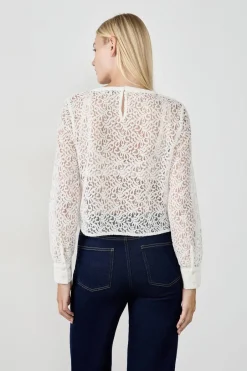 ETAM Cuello Redondo|Manga Larga|Top de encaje ECRU
