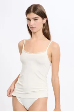 ETAM Colección Térmica|Partes De Arriba De Pijama|Top de malla térmica con tirantes finos CRUDO