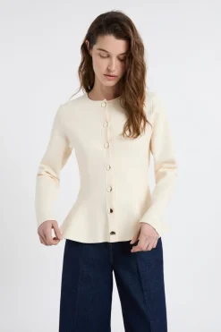 ETAM Chaquetas|Top de manga larga con botones dorados lino