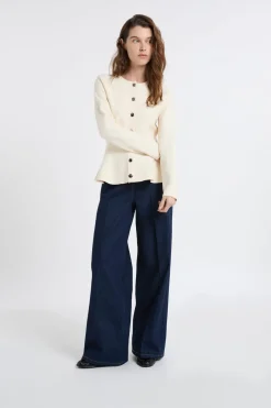 ETAM Chaquetas|Top de manga larga con botones dorados lino