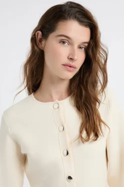 ETAM Chaquetas|Top de manga larga con botones dorados lino