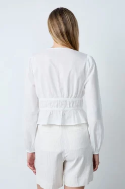 ETAM Cuello En V|Manga Larga|Top de manga larga de algodón con lazos CRUDO