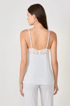 ETAM Partes De Arriba De Pijama|Los Pijamas Más Responsables|Top de modal con detalles de encaje GRIS CLARO