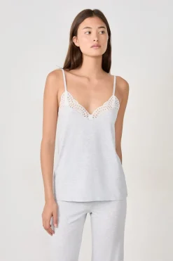 ETAM Partes De Arriba De Pijama|Los Pijamas Más Responsables|Top de modal con detalles de encaje GRIS CLARO