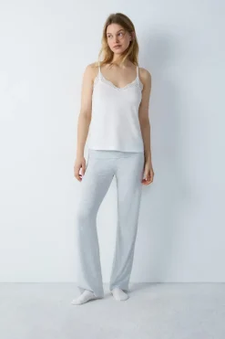 ETAM Partes De Arriba De Pijama|Los Pijamas Más Responsables|Top de modal con escote de encaje BLANCO