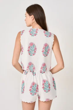 ETAM Partes De Arriba De Pijama|Los Pijamas Más Responsables|Top de pijama de algodón estampado BLANCO