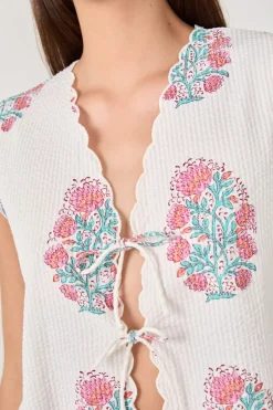 ETAM Partes De Arriba De Pijama|Los Pijamas Más Responsables|Top de pijama de algodón estampado BLANCO