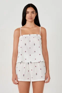 ETAM Partes De Arriba De Pijama|Los Pijamas Más Responsables|Top de pijama de algodón estampado BLANCO