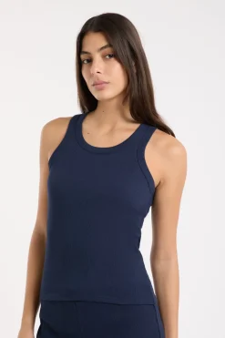 ETAM Los Pijamas Más Responsables|Pijamas Esenciales|Top de pijama de cuello redondo con algodón AZUL REAL
