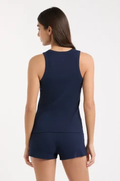 ETAM Los Pijamas Más Responsables|Pijamas Esenciales|Top de pijama de cuello redondo con algodón AZUL REAL