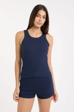 ETAM Los Pijamas Más Responsables|Pijamas Esenciales|Top de pijama de cuello redondo con algodón AZUL REAL