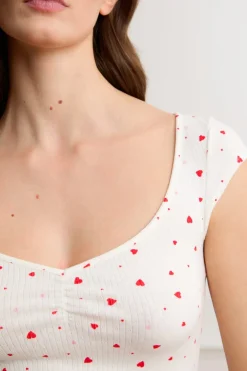 ETAM Los Pijamas Más Responsables|Partes De Arriba De Pijama|Top de pijama de manga corta con estampado de corazones y algodón IMP FD crudo