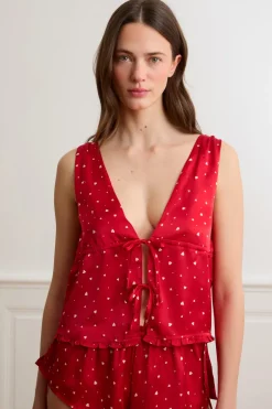 ETAM Los Pijamas Más Responsables|Partes De Arriba De Pijama|Top de pijama de satén con lunares ROJO