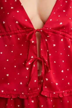 ETAM Los Pijamas Más Responsables|Partes De Arriba De Pijama|Top de pijama de satén con lunares ROJO