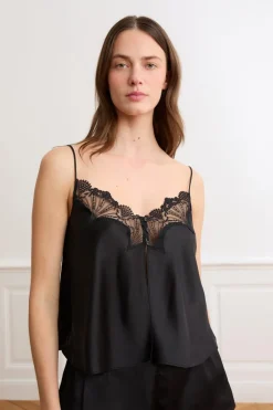 ETAM Pijamas Sexy|Partes De Arriba De Pijama|Top de satén NEGRO