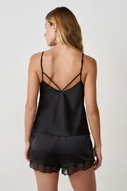 ETAM Pijamas Sexy|Partes De Arriba De Pijama|Top de satén con tirantes finos NEGRO