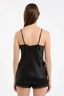 ETAM Pijamas De Seda|Partes De Arriba De Pijama|Top de seda NEGRO