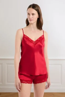 ETAM Pijamas De Seda|Partes De Arriba De Pijama|Top de seda CARDINAL