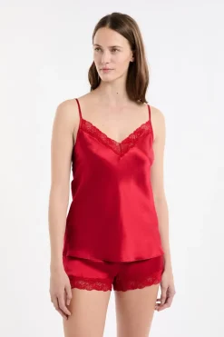ETAM Pijamas De Seda|Partes De Arriba De Pijama|Top de seda CARDINAL