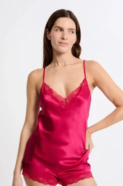 ETAM Pijamas De Seda|Partes De Arriba De Pijama|Top de seda con detalles de encaje PETUNIA