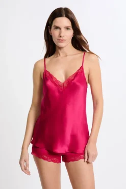 ETAM Pijamas De Seda|Partes De Arriba De Pijama|Top de seda con detalles de encaje PETUNIA