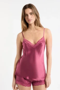 ETAM Pijamas De Seda|Partes De Arriba De Pijama|Top de seda con detalles de encaje BLUSH