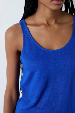 ETAM Partes De Arriba De Pijama|Los Pijamas Más Responsables|Top de tirantes de lino AZUL REAL