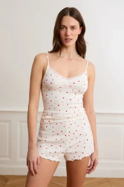 ETAM Los Pijamas Más Responsables|Partes De Arriba De Pijama|Top interior de punto calado con corazones de algodón IMP FD crudo