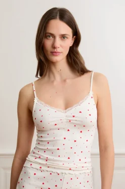 ETAM Los Pijamas Más Responsables|Partes De Arriba De Pijama|Top interior de punto calado con corazones de algodón IMP FD crudo