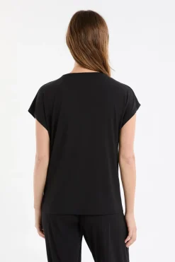 ETAM Pijamas Esenciales|Partes De Arriba De Pijama|Top liso de manga corta NEGRO