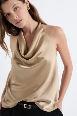 ETAM Cuello Redondo|Top sans manches satiné avec col bénitier OR