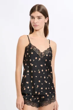 ETAM Partes De Arriba De Pijama|Top satinado con detalles de encaje MULTICOLOR