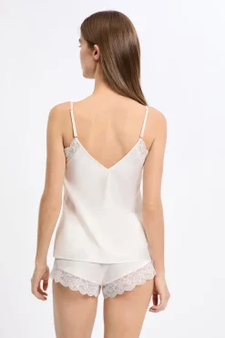 ETAM Pijamas Para Novias|Partes De Arriba De Pijama|Top satinado con detalles de encaje CRUDO