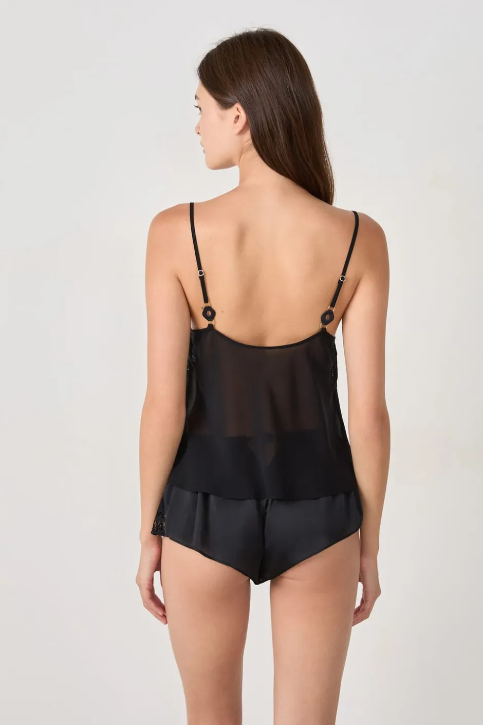 ETAM Pijamas Sexy|Partes De Arriba De Pijama|Top satinado con encaje NEGRO
