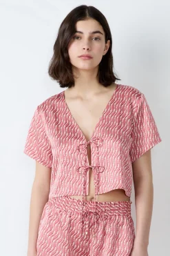 ETAM Partes De Arriba De Pijama|Los Pijamas Más Responsables|Top satinado con lazos ESTAMPADO