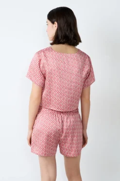 ETAM Partes De Arriba De Pijama|Los Pijamas Más Responsables|Top satinado con lazos ESTAMPADO