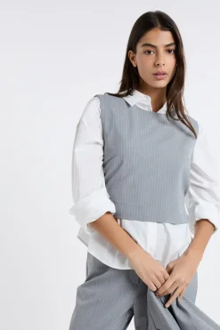 ETAM Cuello Redondo|De Rayas|Top sin mangas a rayas GRIS