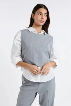 ETAM Cuello Redondo|De Rayas|Top sin mangas a rayas GRIS