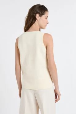 ETAM Sin Mangas|Cuello Redondo|Top sin mangas de algodón con botones dorados lino