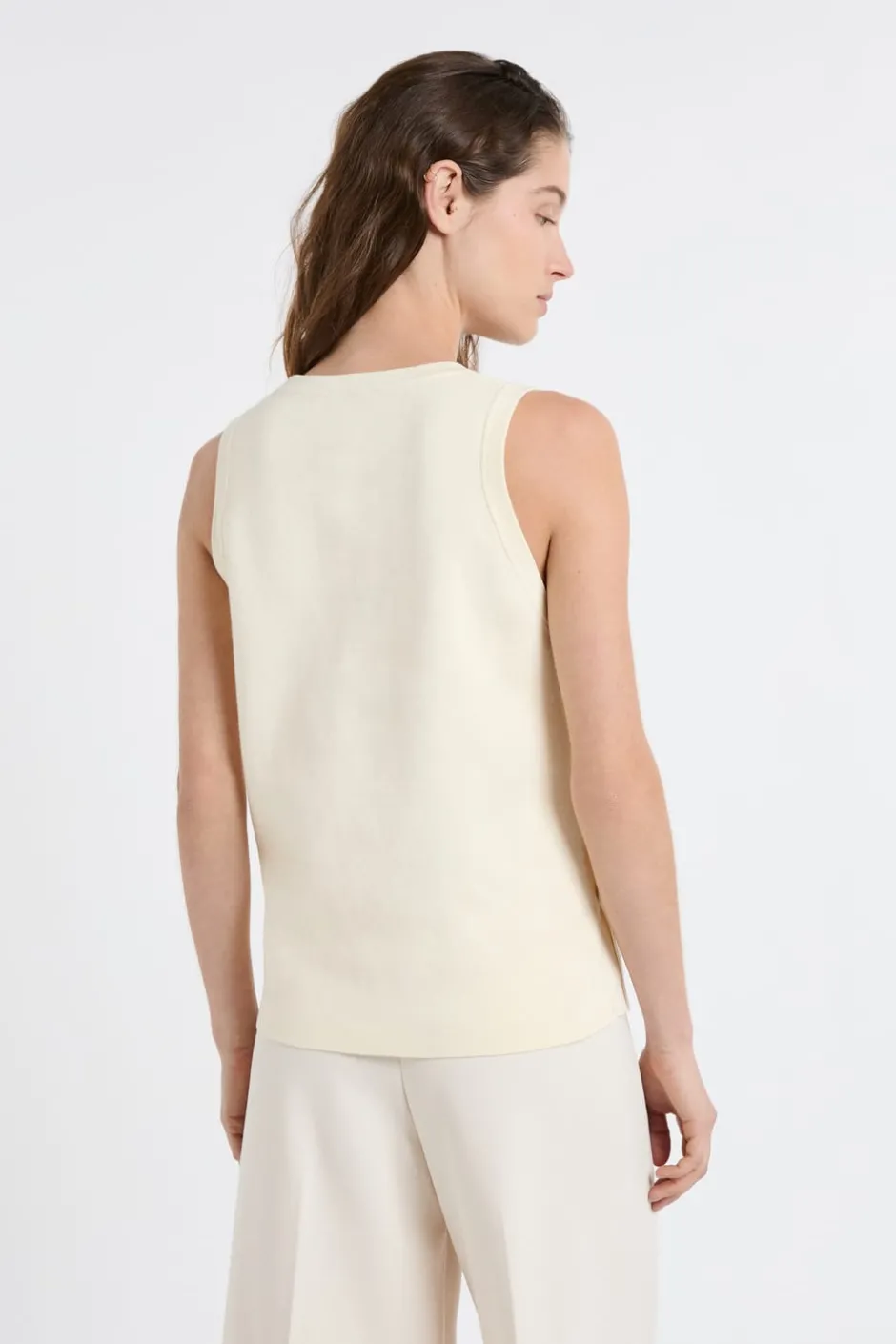 ETAM Sin Mangas|Cuello Redondo|Top sin mangas de algodón con botones dorados lino