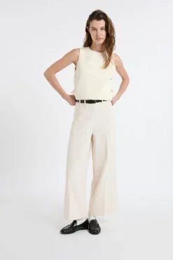 ETAM Sin Mangas|Cuello Redondo|Top sin mangas de algodón con botones dorados lino