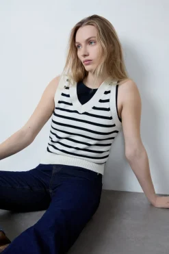 ETAM Cuello En V|De Rayas|Top sin mangas marinero CRUDO