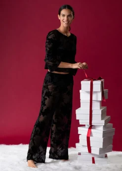 ETAM Pijamas Sexy|Partes De Arriba De Pijama|Top transparent à motif floral NOIR