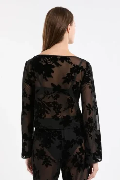ETAM Pijamas Sexy|Partes De Arriba De Pijama|Top transparent à motif floral NOIR