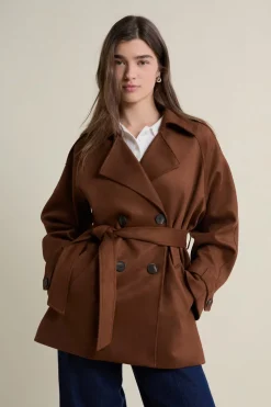 ETAM Abrigos Largos|Gabardinas|Trench mi-long ceinturé CAMEL